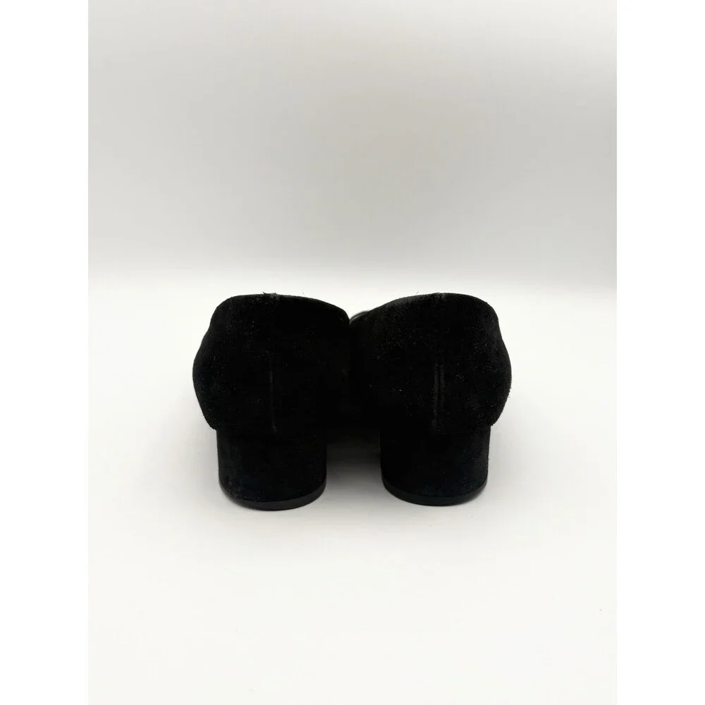 Chanel Black Suede Low Block Heels w CC Logo Cap Toe Accent Size EU 36